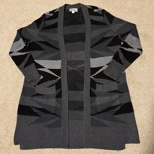 Wrangler Womens Knit Cardigan Sweater Gray Black Aztec Geometric Wool, Sz M